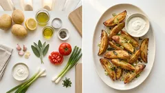 Knusprige Ofen-Wedges mit Zitronen-Kräutern – dazu ein frischer Sauerrahm-Dip