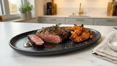 Saftiges Steak vom Grill mit knusprigen Süßkartoffel-Wedges – so klappt das Timing