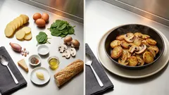 Knusprige Bratkartoffeln mit Spinat und Pilzen – mit Spiegelei aus einer Pfanne