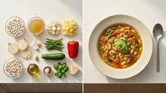 Sättigende Gemüsesuppe mit weißen Bohnen – mediterrane Minestrone mit Pesto-Klecks