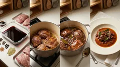 Kalbssauerbraten aus dem Ofen: Kalbsbäckchen butterzart mit Rosinen-Sauce