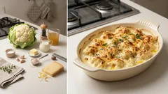 Cremiger Blumenkohl-Gratin mit Knoblauch-Sahnesauce und Gruyère