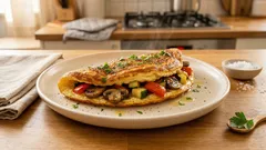 Fluffiges Gemüse-Pilz-Omelett in 10 Minuten – mit Mineralwasser-Trick