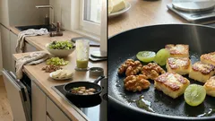 Salat mit gebratenem Käse, Trauben und Walnüssen: in 10 Minuten richtig besonders