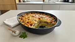 Cremiger Kartoffelauflauf mit Zucchini und Pilzen – mit knuspriger Käsekruste