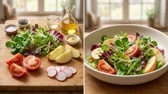 Knackiger Blattsalat mit Apfel & Tomaten – Senf-Weißweinessig-Dressing in 10 Minuten